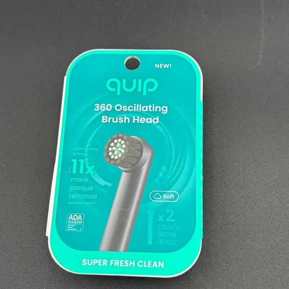 Quip 360 Oscillating Brush Head 2-Pack Black Soft Bristles Replacement 920-00277 - Picture 2 of 5